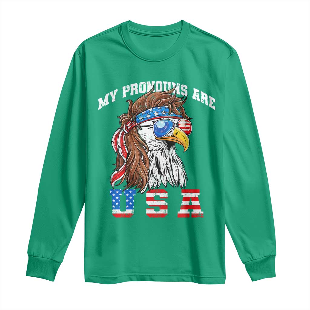Funny 4th of July Long Sleeve Shirt My Pronouns Are USA Eagle American - Wonder Print Shop