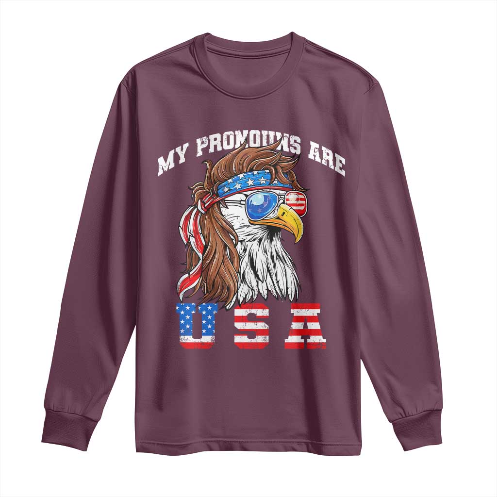 Funny 4th of July Long Sleeve Shirt My Pronouns Are USA Eagle American - Wonder Print Shop