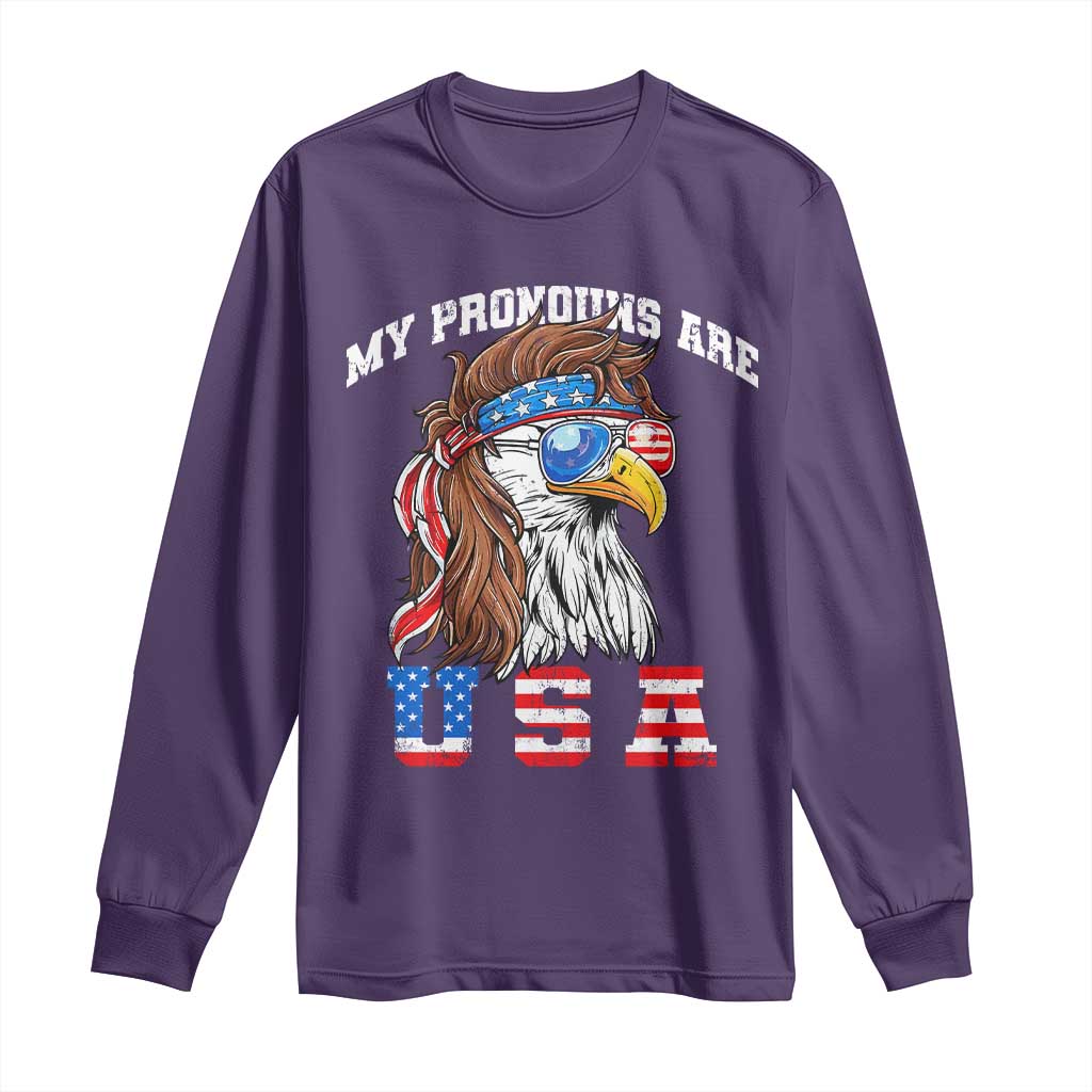 Funny 4th of July Long Sleeve Shirt My Pronouns Are USA Eagle American - Wonder Print Shop