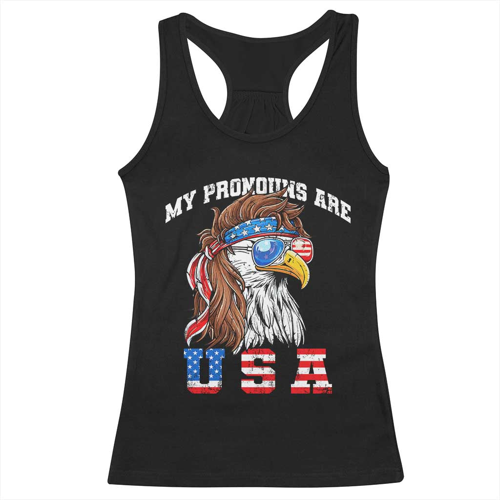 Funny 4th of July Racerback Tank Top My Pronouns Are USA Eagle American - Wonder Print Shop