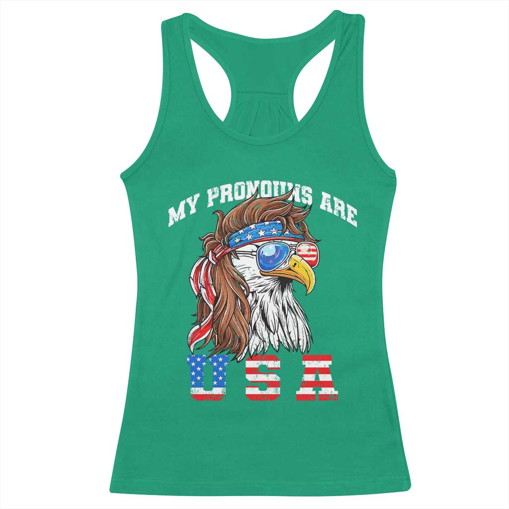Funny 4th of July Racerback Tank Top My Pronouns Are USA Eagle American - Wonder Print Shop