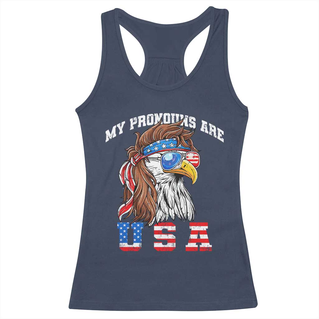 Funny 4th of July Racerback Tank Top My Pronouns Are USA Eagle American - Wonder Print Shop