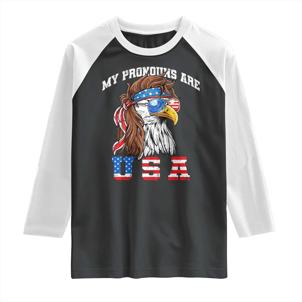 Funny 4th of July Raglan Shirt My Pronouns Are USA Eagle American - Wonder Print Shop