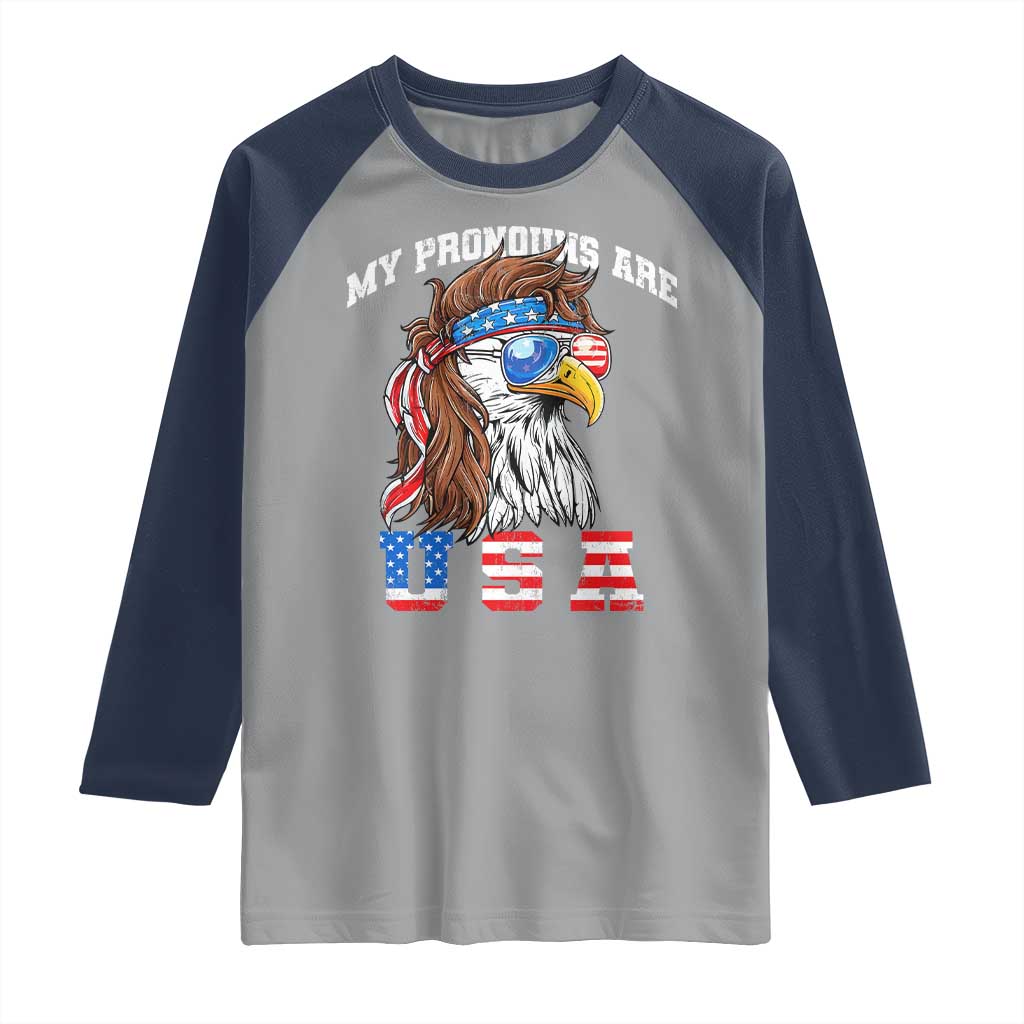 Funny 4th of July Raglan Shirt My Pronouns Are USA Eagle American - Wonder Print Shop