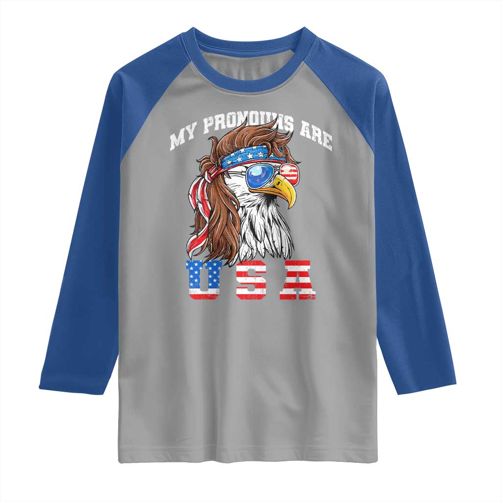 Funny 4th of July Raglan Shirt My Pronouns Are USA Eagle American - Wonder Print Shop