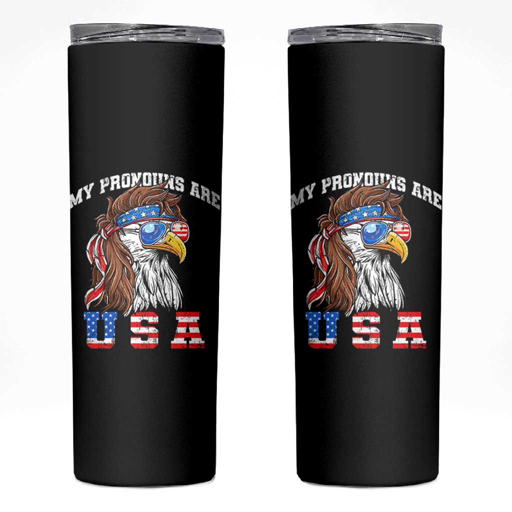 Funny 4th of July Skinny Tumbler My Pronouns Are USA Eagle American - Wonder Print Shop