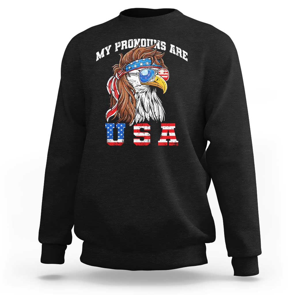 Funny 4th of July Sweatshirt My Pronouns Are USA Eagle American - Wonder Print Shop