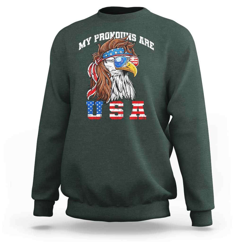Funny 4th of July Sweatshirt My Pronouns Are USA Eagle American - Wonder Print Shop