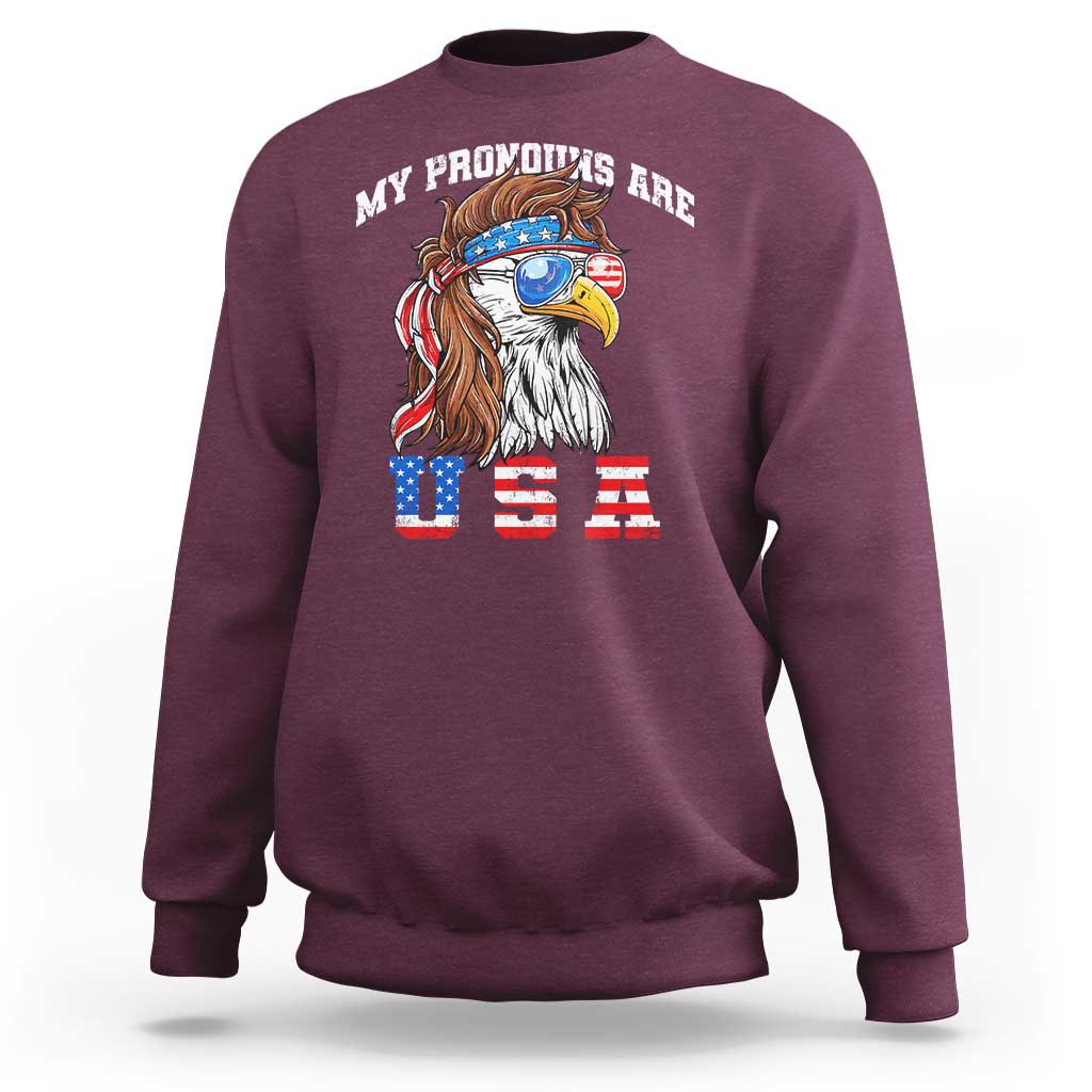 Funny 4th of July Sweatshirt My Pronouns Are USA Eagle American - Wonder Print Shop