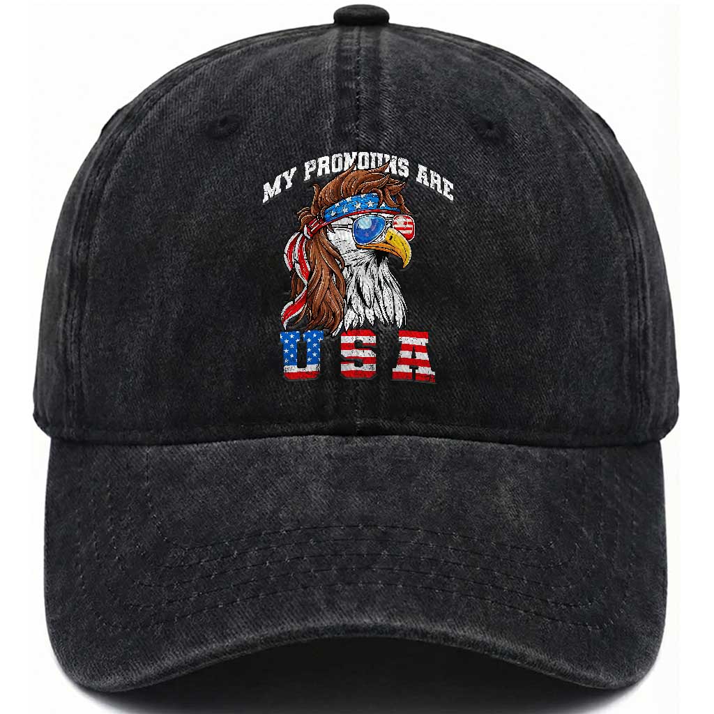 Funny 4th of July Washed Cotton Baseball Cap My Pronouns Are USA Eagle American