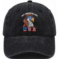 Funny 4th of July Washed Cotton Baseball Cap My Pronouns Are USA Eagle American