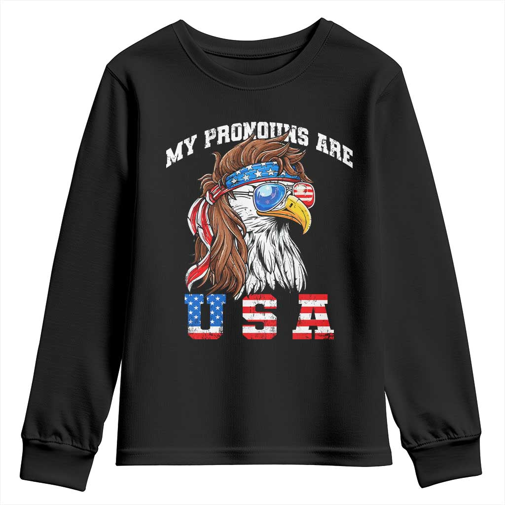 Funny 4th of July Youth Sweatshirt My Pronouns Are USA Eagle American - Wonder Print Shop