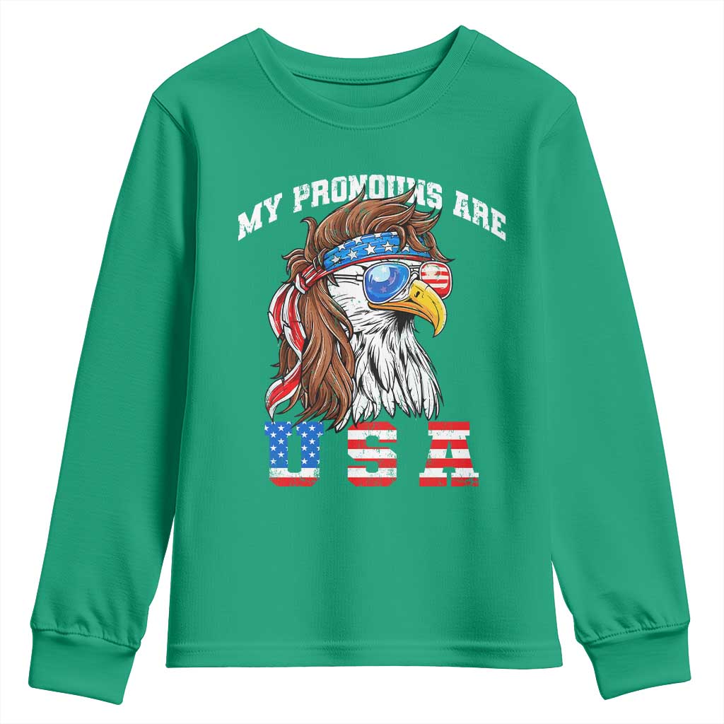 Funny 4th of July Youth Sweatshirt My Pronouns Are USA Eagle American - Wonder Print Shop