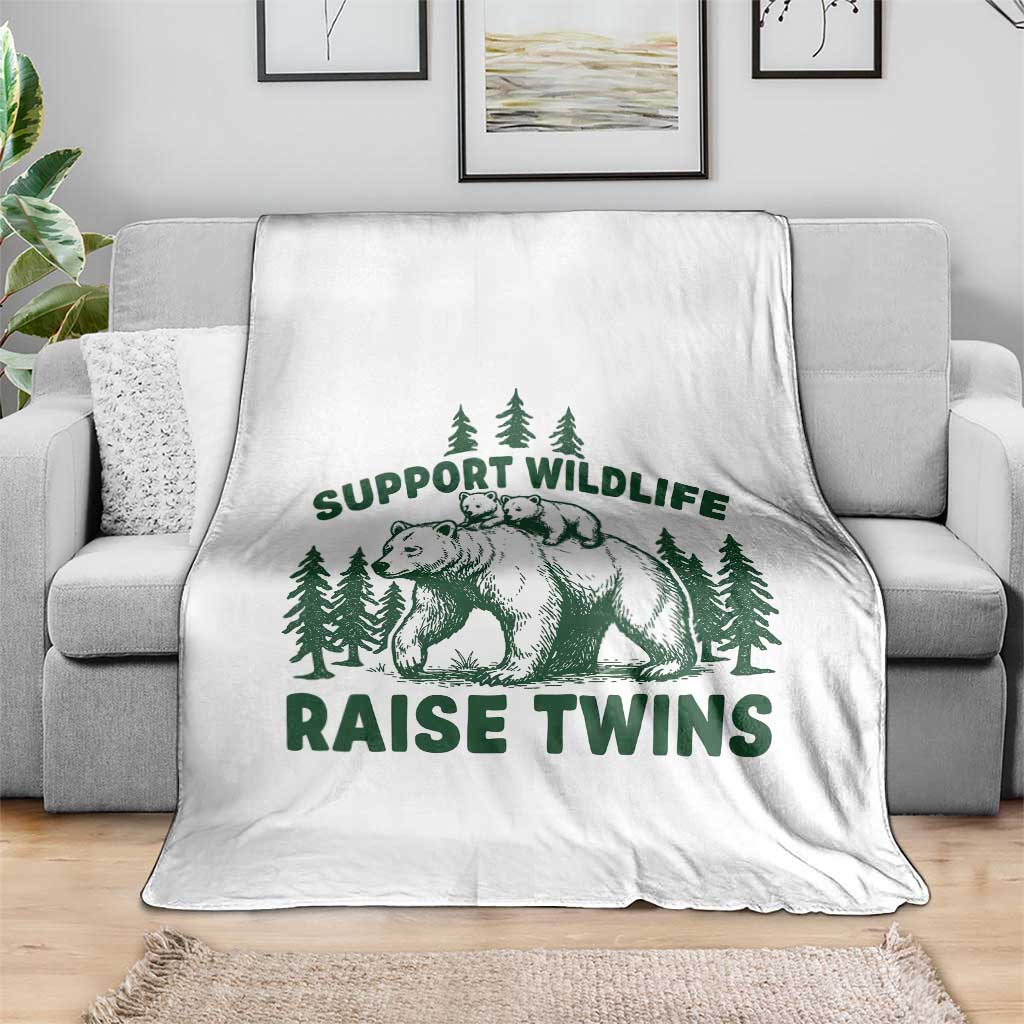 Support Wildlife Raise Twins Throw Blanket Twin Parent Mom Dad Bear Family