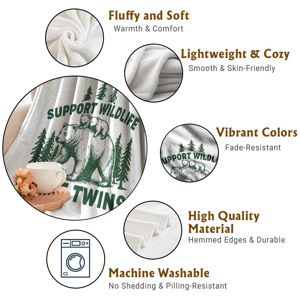 Support Wildlife Raise Twins Throw Blanket Twin Parent Mom Dad Bear Family