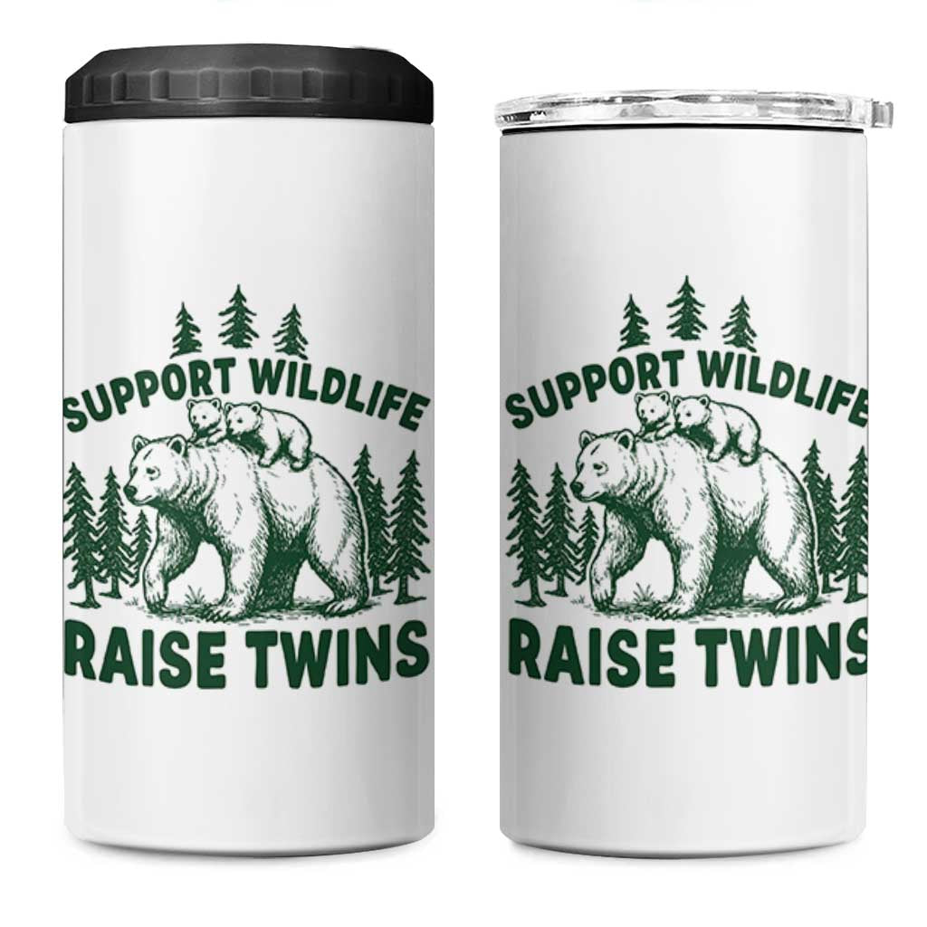 Support Wildlife Raise Twins 4 in 1 Can Cooler Tumbler Twin Parent Mom Dad Bear Family
