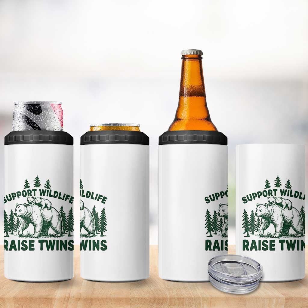 Support Wildlife Raise Twins 4 in 1 Can Cooler Tumbler Twin Parent Mom Dad Bear Family