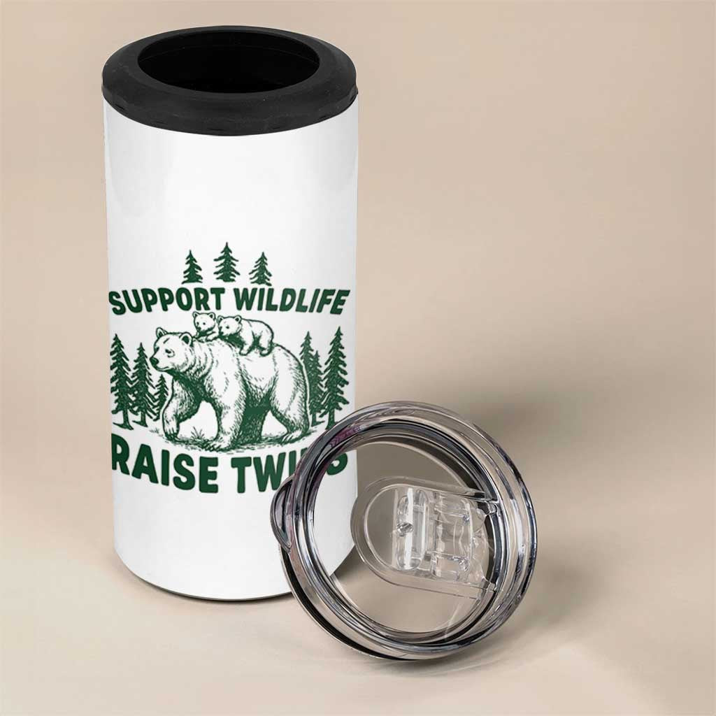 Support Wildlife Raise Twins 4 in 1 Can Cooler Tumbler Twin Parent Mom Dad Bear Family