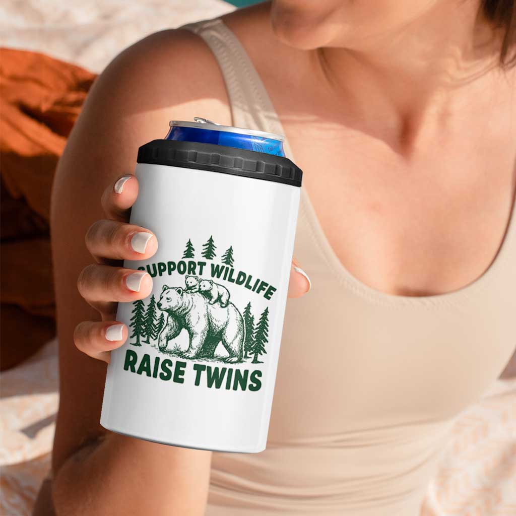 Support Wildlife Raise Twins 4 in 1 Can Cooler Tumbler Twin Parent Mom Dad Bear Family