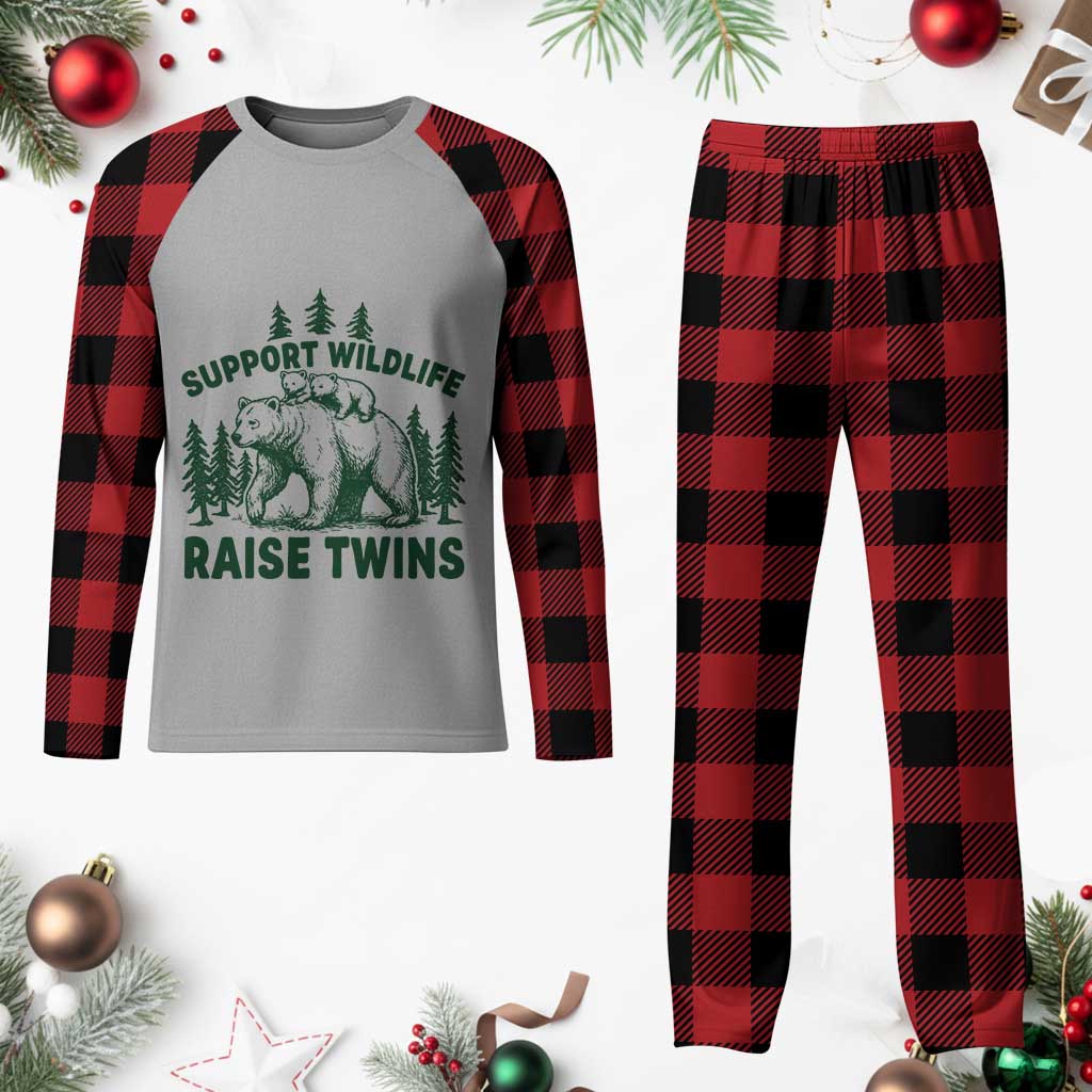 Support Wildlife Raise Twins Plaid Pajama Set Twin Parent Mom Dad Bear Family