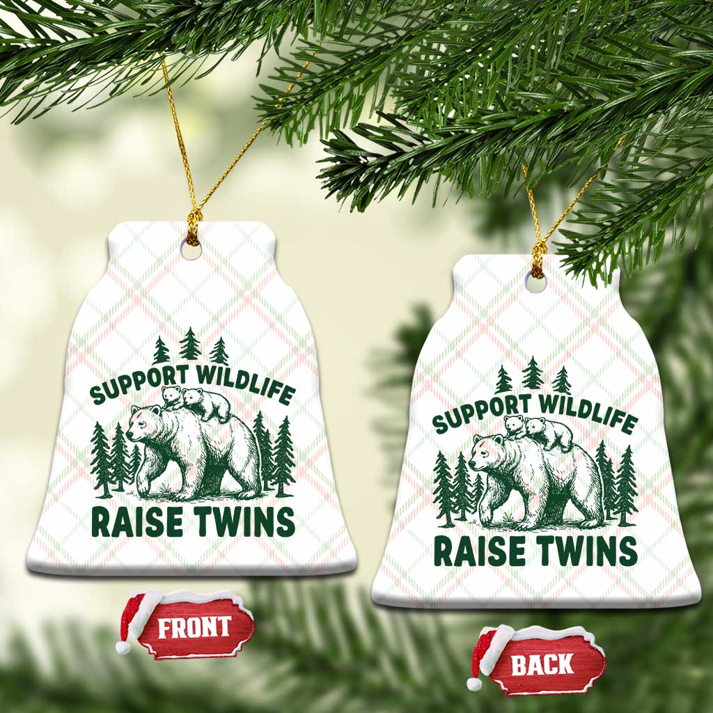 Support Wildlife Raise Twins Ceramic Ornament Twin Parent Mom Dad Bear Family