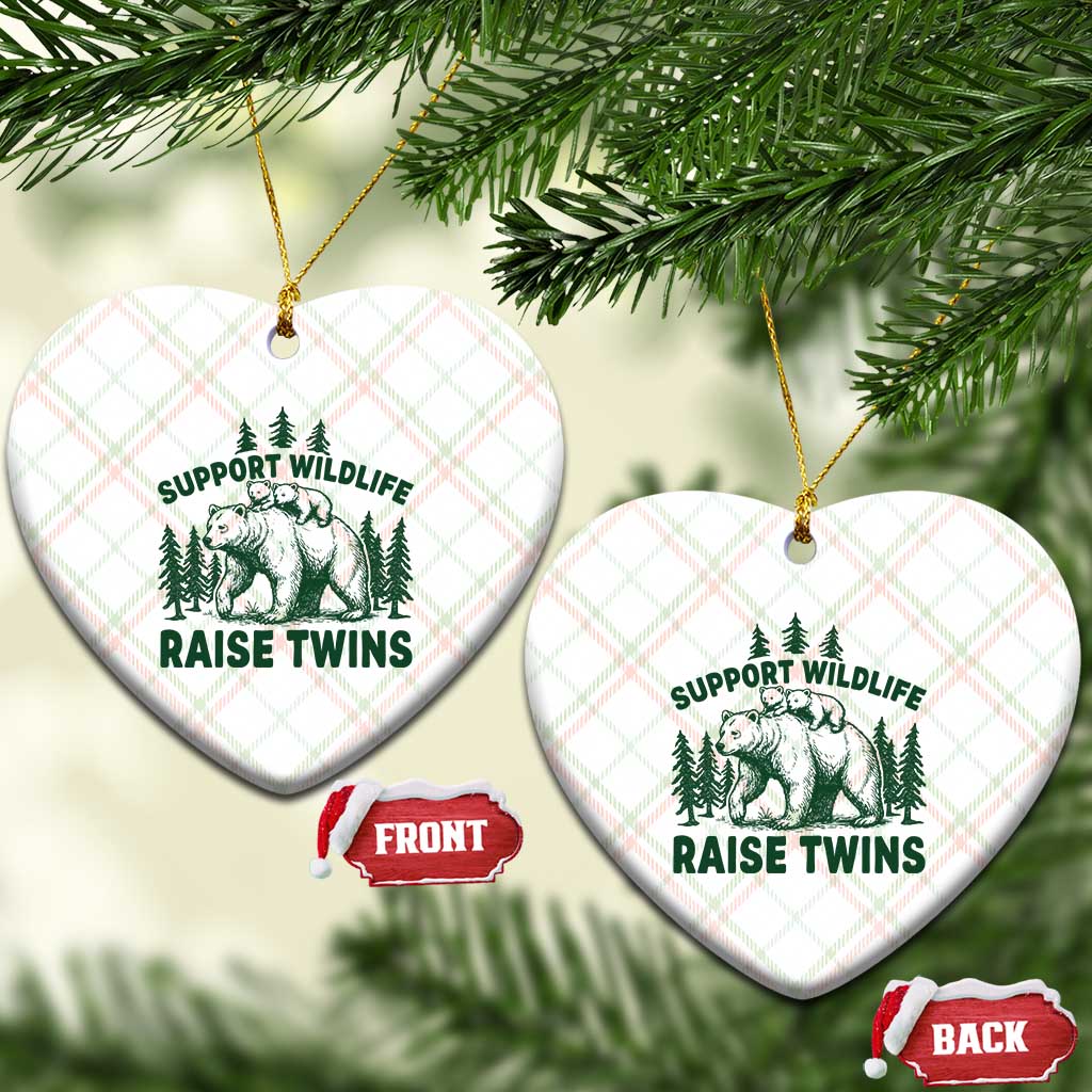 Support Wildlife Raise Twins Ceramic Ornament Twin Parent Mom Dad Bear Family