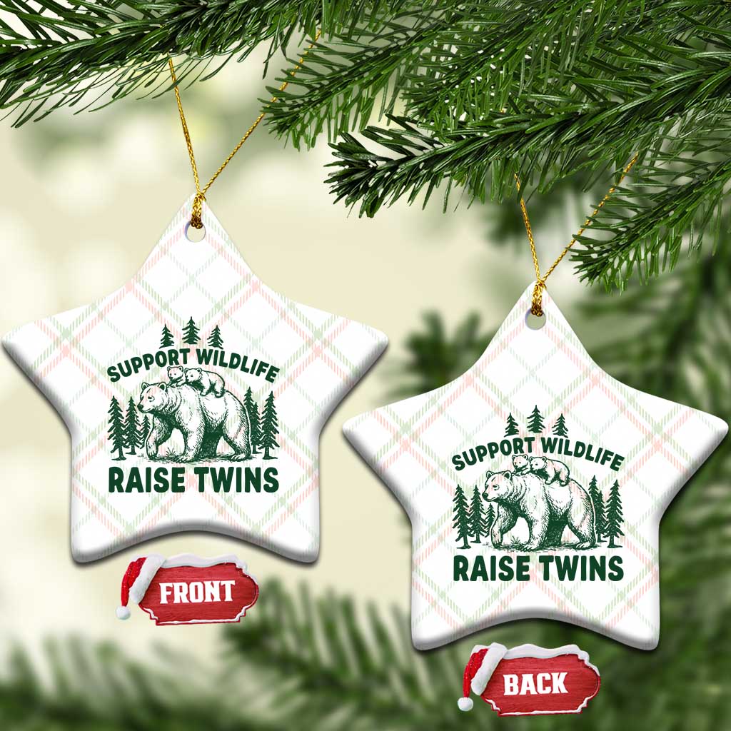 Support Wildlife Raise Twins Ceramic Ornament Twin Parent Mom Dad Bear Family