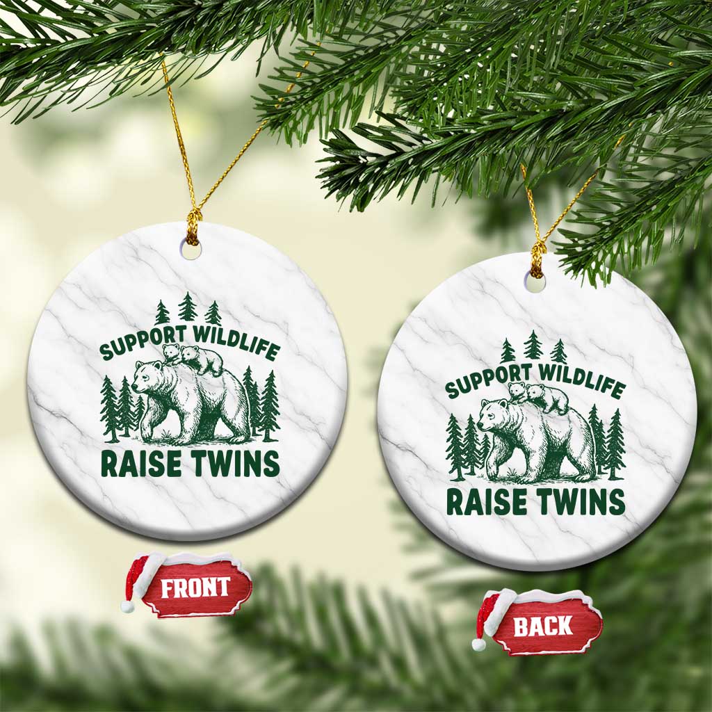 Support Wildlife Raise Twins Ceramic Ornament Twin Parent Mom Dad Bear Family