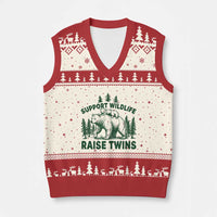 Support Wildlife Raise Twins V-Neck Knit Sweater Vest Twin Parent Mom Dad Bear Family