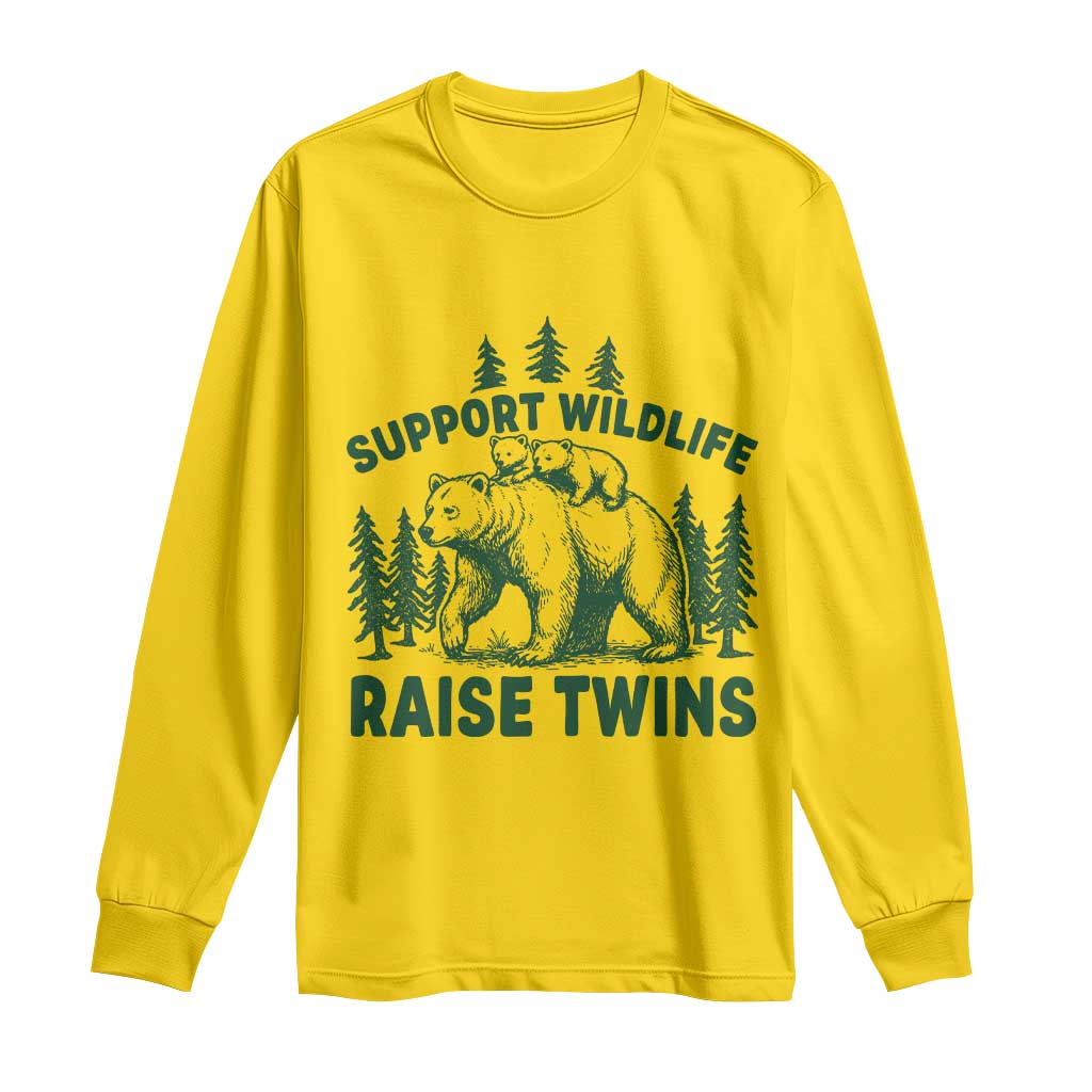 Support Wildlife Raise Twins Long Sleeve Shirt Twin Parent Mom Dad Bear Family