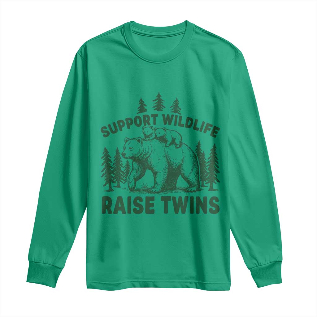 Support Wildlife Raise Twins Long Sleeve Shirt Twin Parent Mom Dad Bear Family