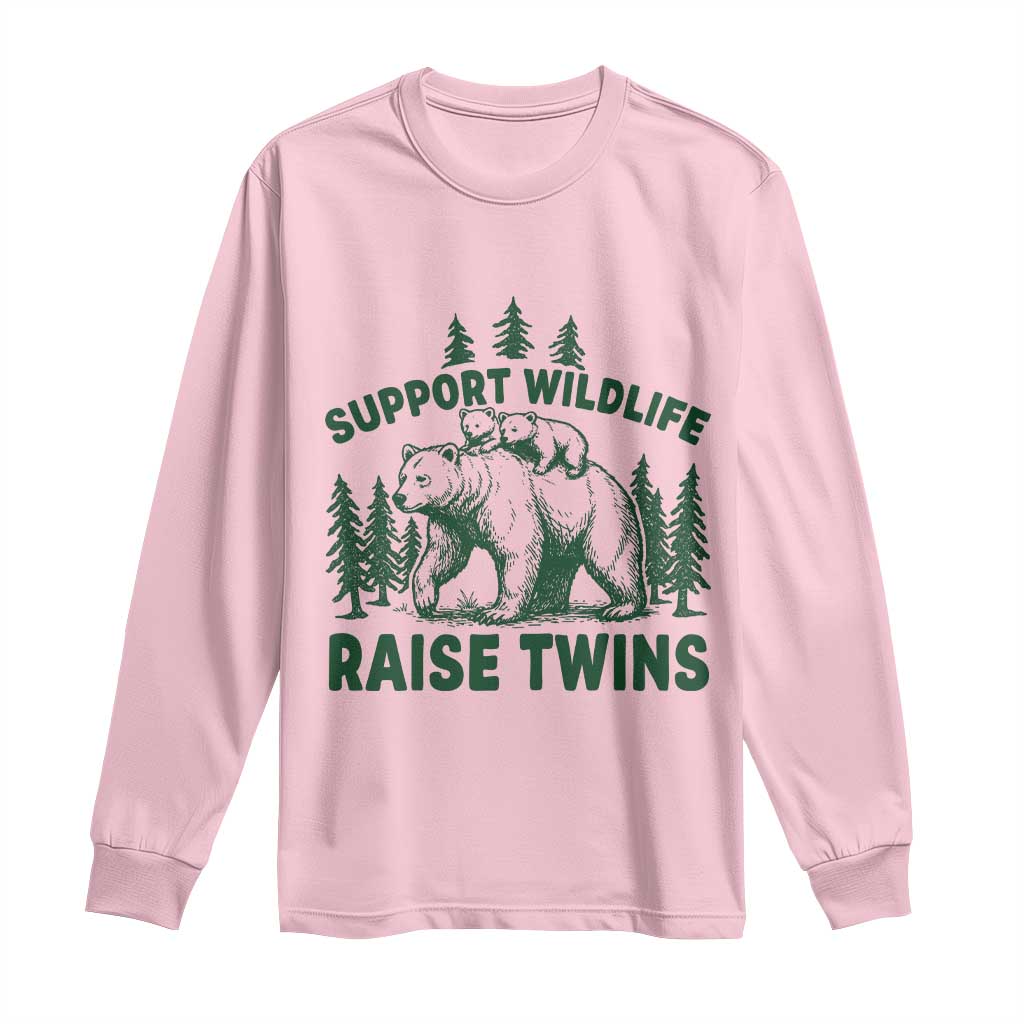 Support Wildlife Raise Twins Long Sleeve Shirt Twin Parent Mom Dad Bear Family