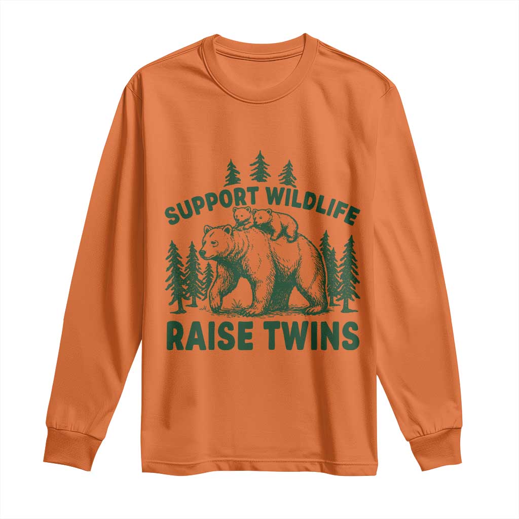 Support Wildlife Raise Twins Long Sleeve Shirt Twin Parent Mom Dad Bear Family