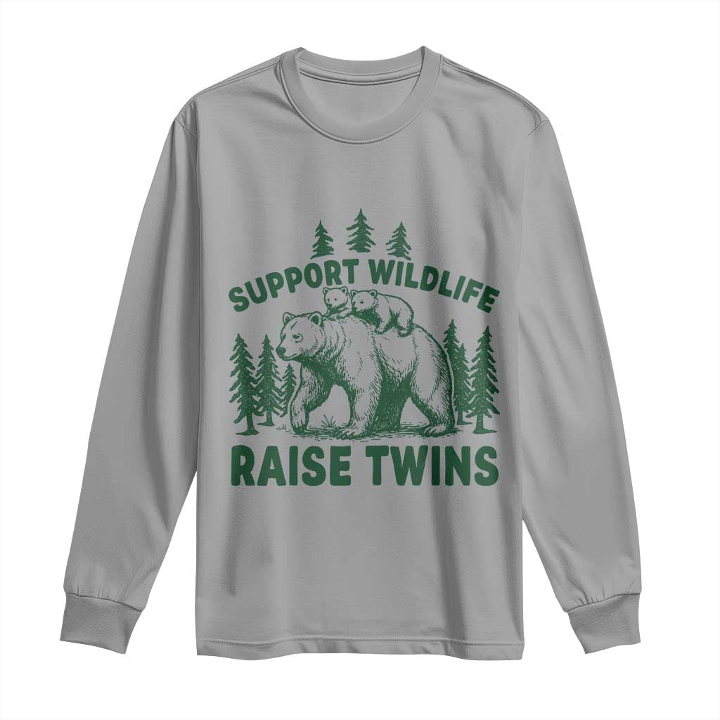Support Wildlife Raise Twins Long Sleeve Shirt Twin Parent Mom Dad Bear Family