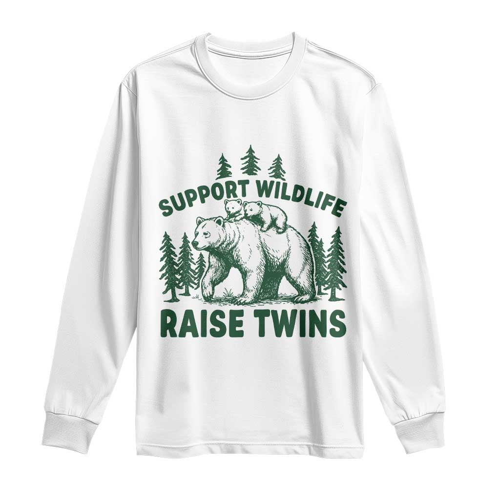 Support Wildlife Raise Twins Long Sleeve Shirt Twin Parent Mom Dad Bear Family