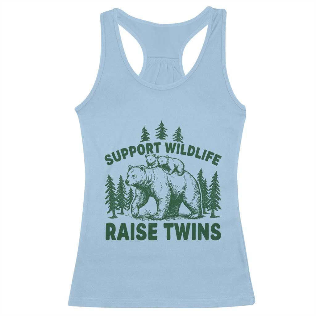 Support Wildlife Raise Twins Racerback Tank Top Twin Parent Mom Dad Bear Family