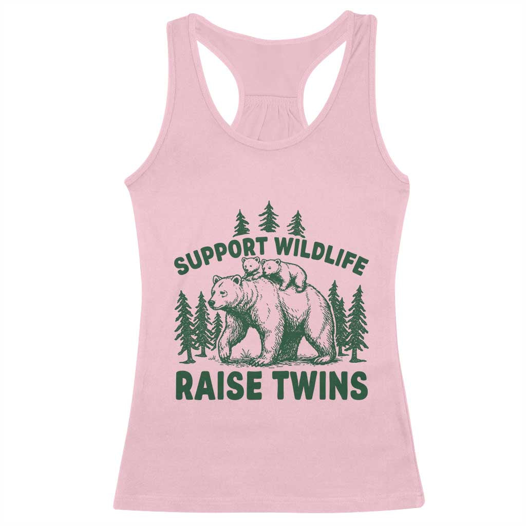 Support Wildlife Raise Twins Racerback Tank Top Twin Parent Mom Dad Bear Family