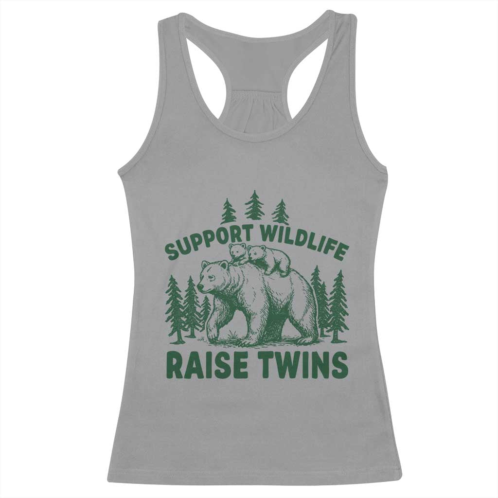 Support Wildlife Raise Twins Racerback Tank Top Twin Parent Mom Dad Bear Family