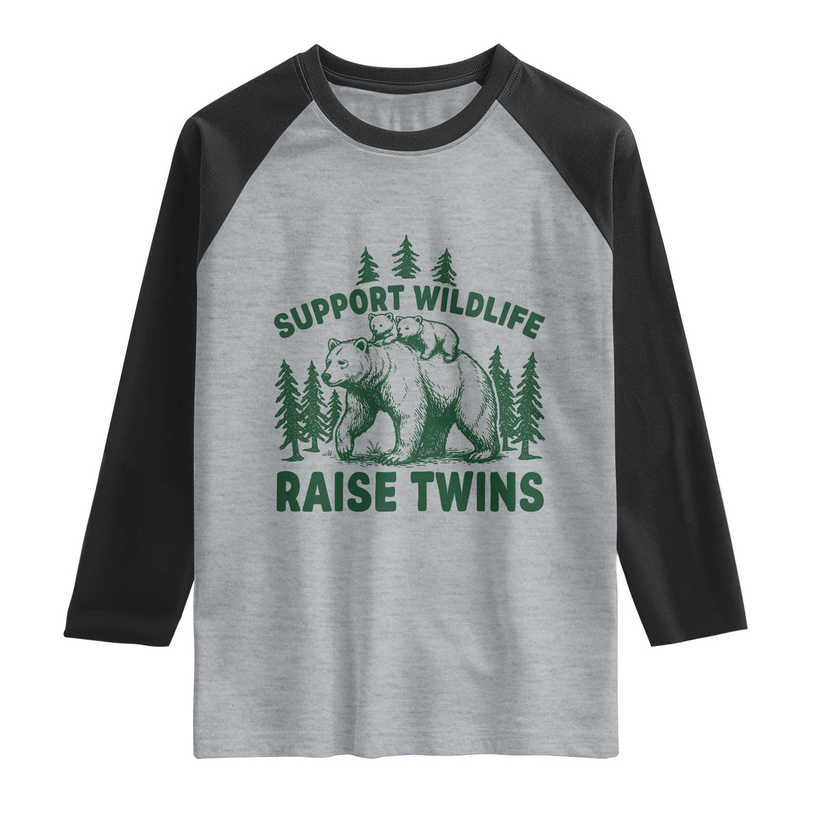 Support Wildlife Raise Twins Raglan Shirt Twin Parent Mom Dad Bear Family