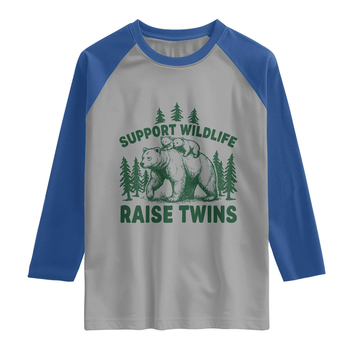 Support Wildlife Raise Twins Raglan Shirt Twin Parent Mom Dad Bear Family