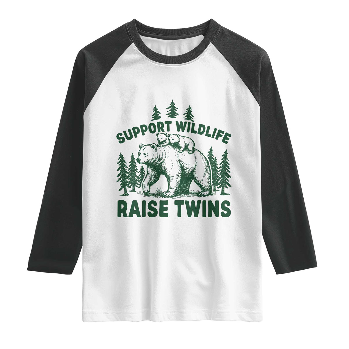 Support Wildlife Raise Twins Raglan Shirt Twin Parent Mom Dad Bear Family
