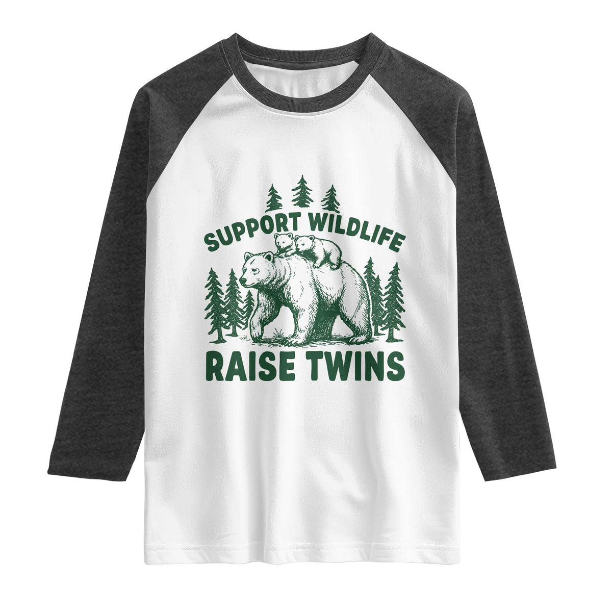 Support Wildlife Raise Twins Raglan Shirt Twin Parent Mom Dad Bear Family
