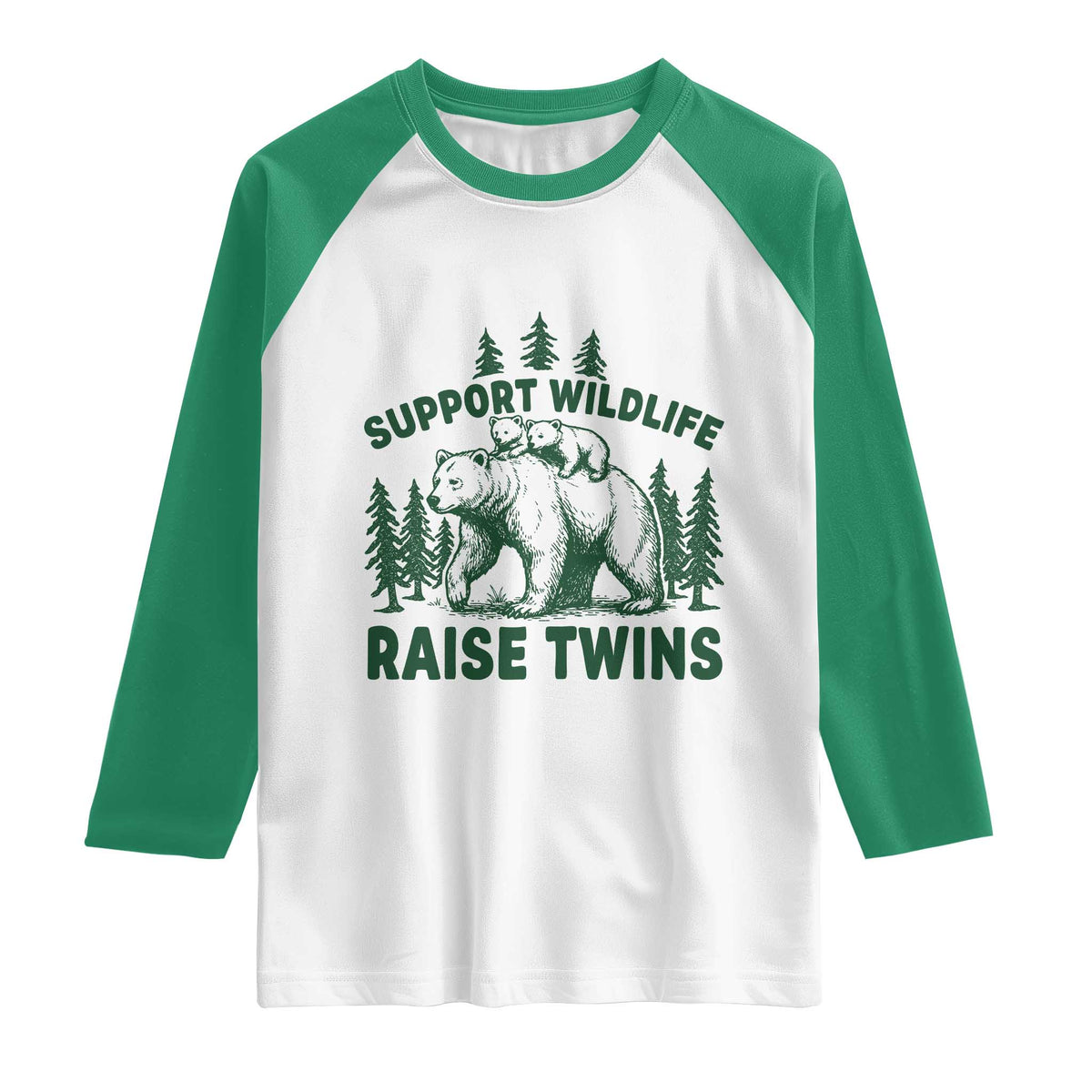 Support Wildlife Raise Twins Raglan Shirt Twin Parent Mom Dad Bear Family