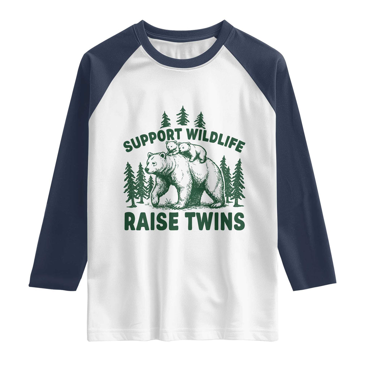 Support Wildlife Raise Twins Raglan Shirt Twin Parent Mom Dad Bear Family