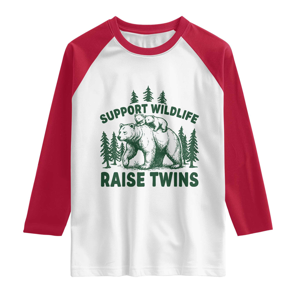 Support Wildlife Raise Twins Raglan Shirt Twin Parent Mom Dad Bear Family