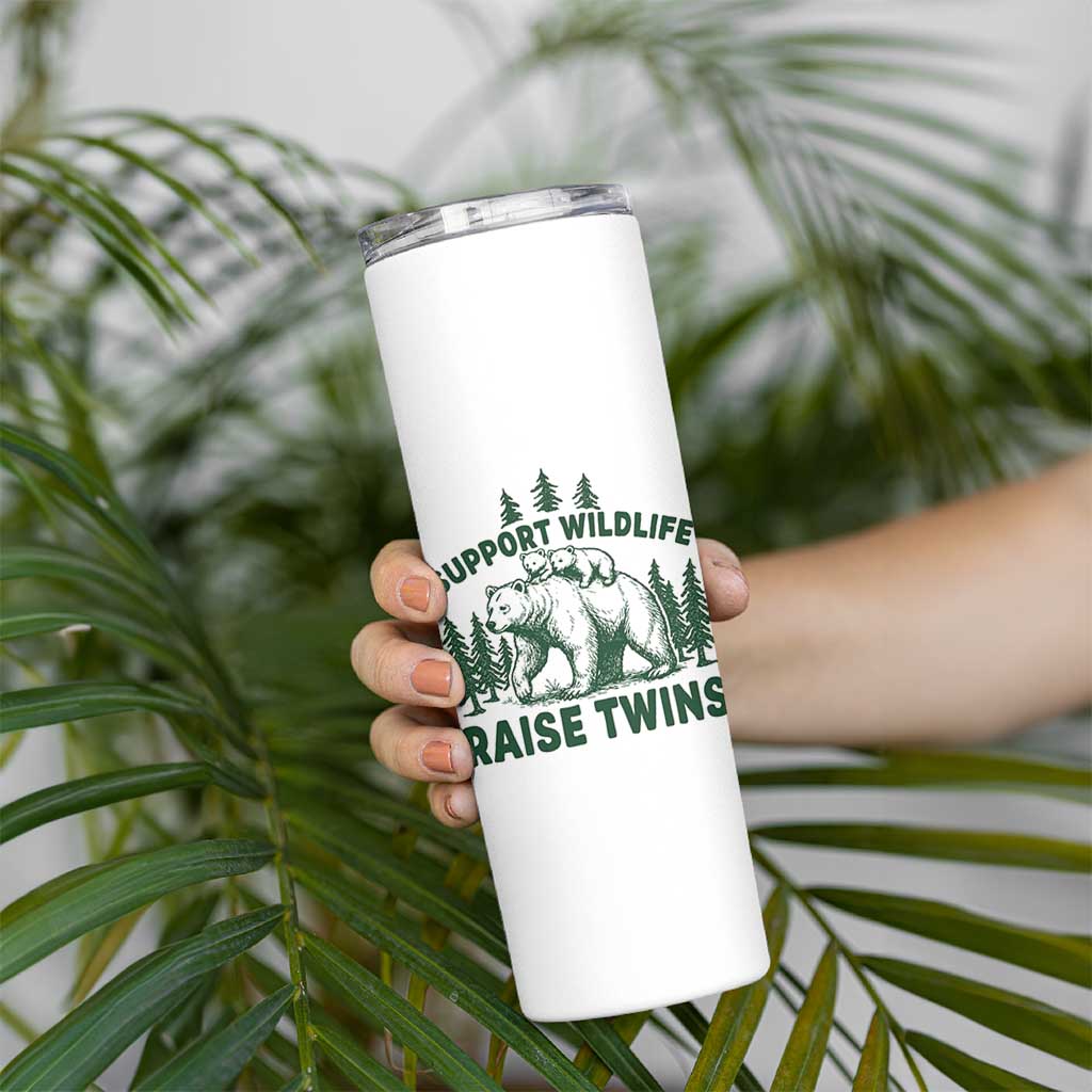 Support Wildlife Raise Twins Skinny Tumbler Twin Parent Mom Dad Bear Family