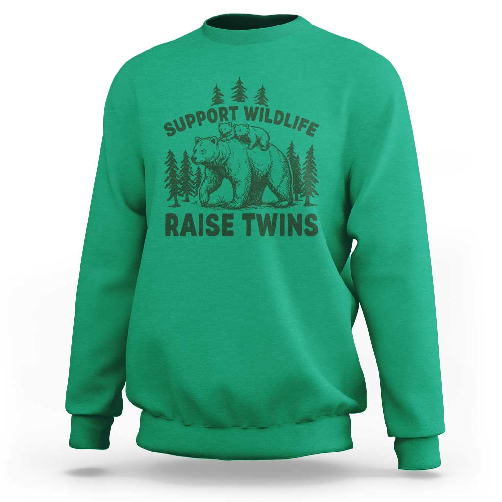 Support Wildlife Raise Twins Sweatshirt Twin Parent Mom Dad Bear Family