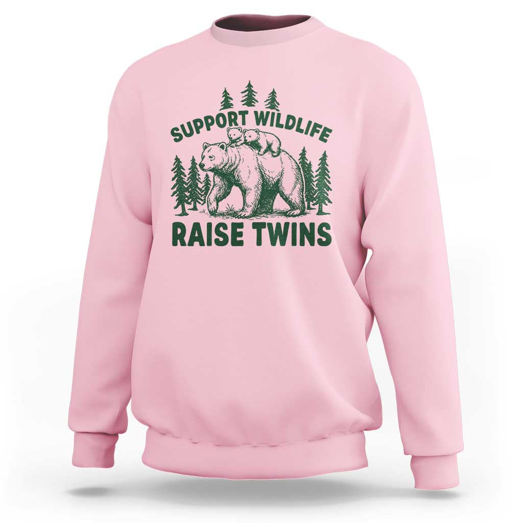Support Wildlife Raise Twins Sweatshirt Twin Parent Mom Dad Bear Family