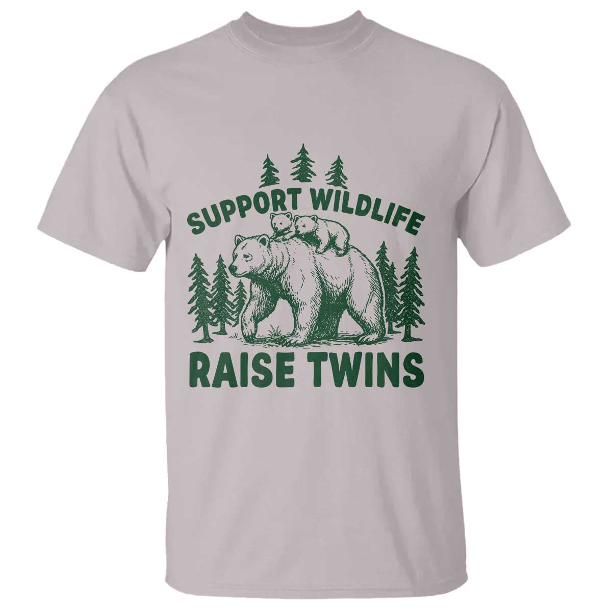 Support Wildlife Raise Twins T Shirt Twin Parent Mom Dad Bear Family