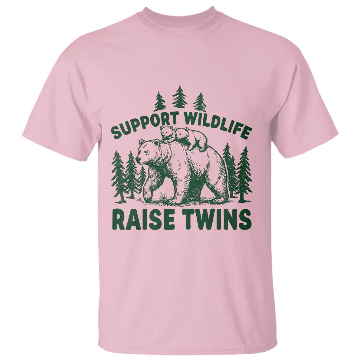 Support Wildlife Raise Twins T Shirt Twin Parent Mom Dad Bear Family